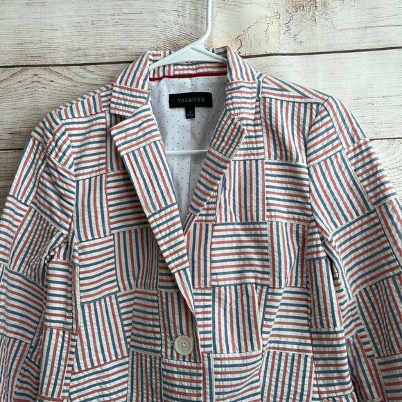 NEW WITHOUT TAGS VINTAGE TALBOTS PATCHWORK SEERSUCKER BLAZER - Picture 2 of 5